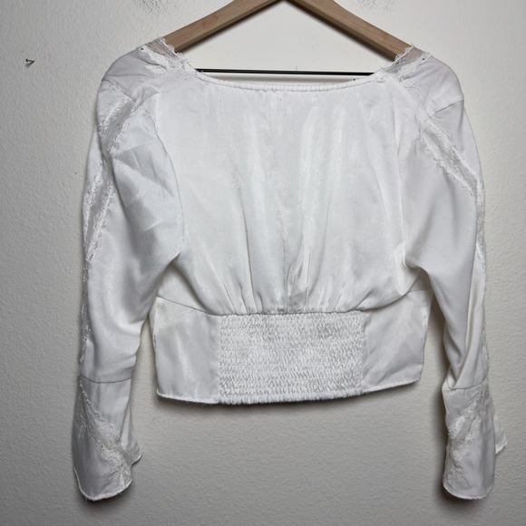 Free People Lola Lace Babydoll Top‎ Medium White Flare Boho Coquette Ethereal - Picture 9 of 11